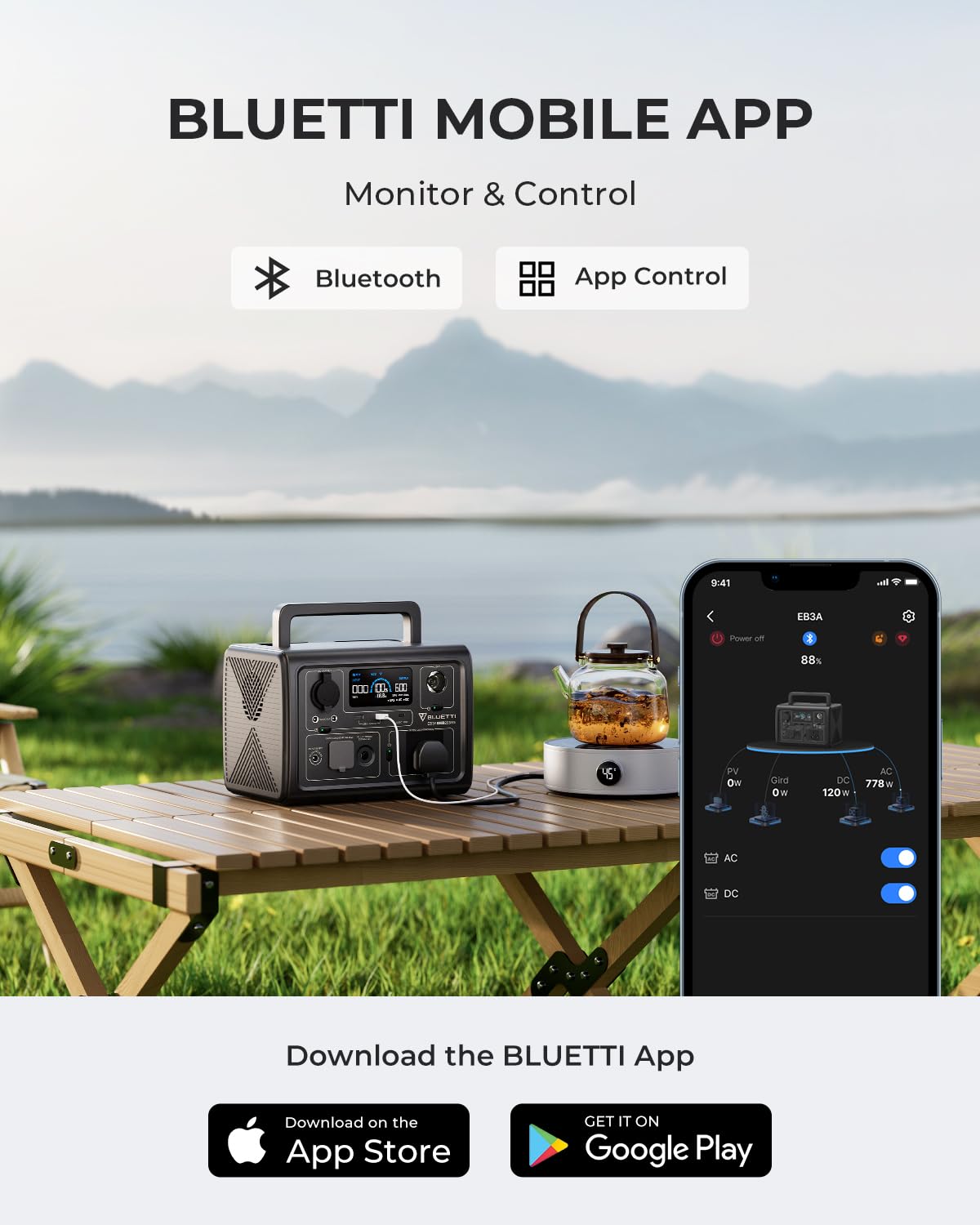 BLUETTI EB3A Portable Power Station, 268Wh LiFePO4 Power Station Battery Backup w/ 2 600W (1200W Surge) AC Outlets, Recharge from 0-80% in 30 Min., Solar Generator for Outdoor Camping