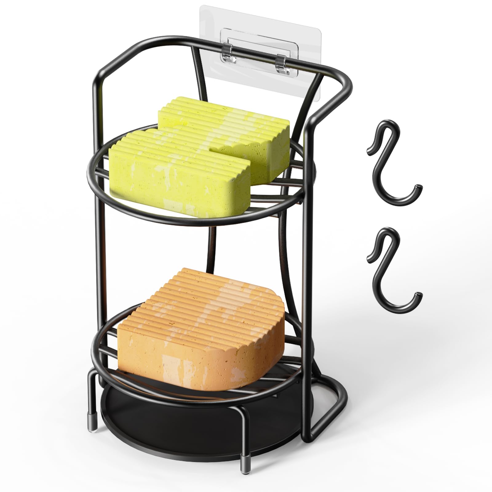 NiHome 2-Tier Soap Holder with Efficient Drainage, Shampoo Bar Holder for Shower, Durable Rust-Free Finish (Black)