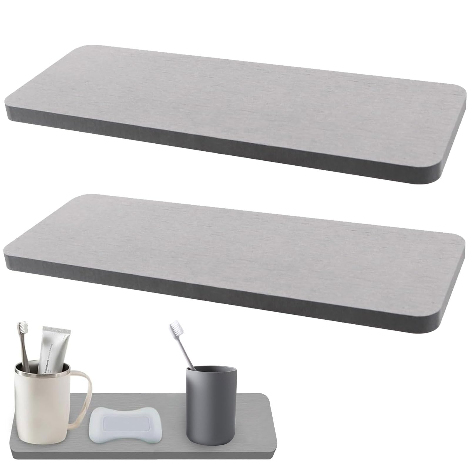 2pcs Water Absorbent Stone for Sink, Fast Drying Diatomite Soap Dish Mat, Diatomaceous Earth Absorbing Tray Coasters, Hand Soaps Saver Holder for