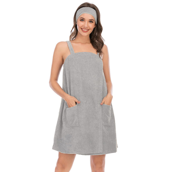 Jamron Womens Adjustable Towel Wraps Bathrobe With Headband for Gym Shower Spa & Beach Cover Ups Grey XL