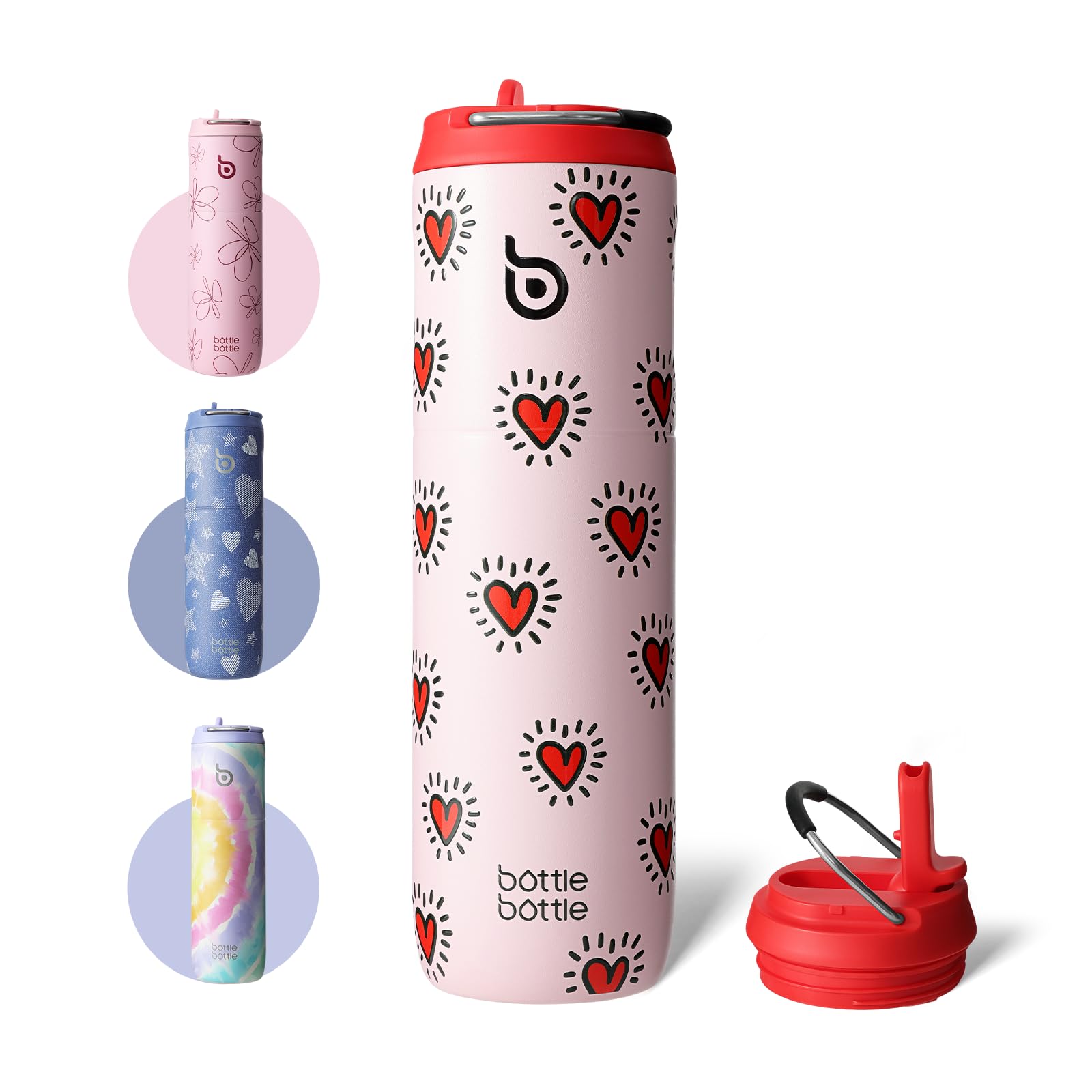 Insulated Water Bottle 700ml(24oz) with Straw, Lid, and Handle - Stainless Steel Sports Travel Gym Bottle for Men and Women (Skiing)