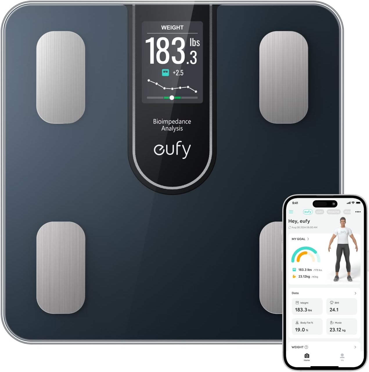 eufy Weighing Scales for Body Weight, Digital Bathroom Scales with Bluetooth, Body Fat Scales, 12 Measurements, Weight/Body Fat/BMI, Fitness Body Composition Analysis, Black, lbs/kg, Smart Scale A1