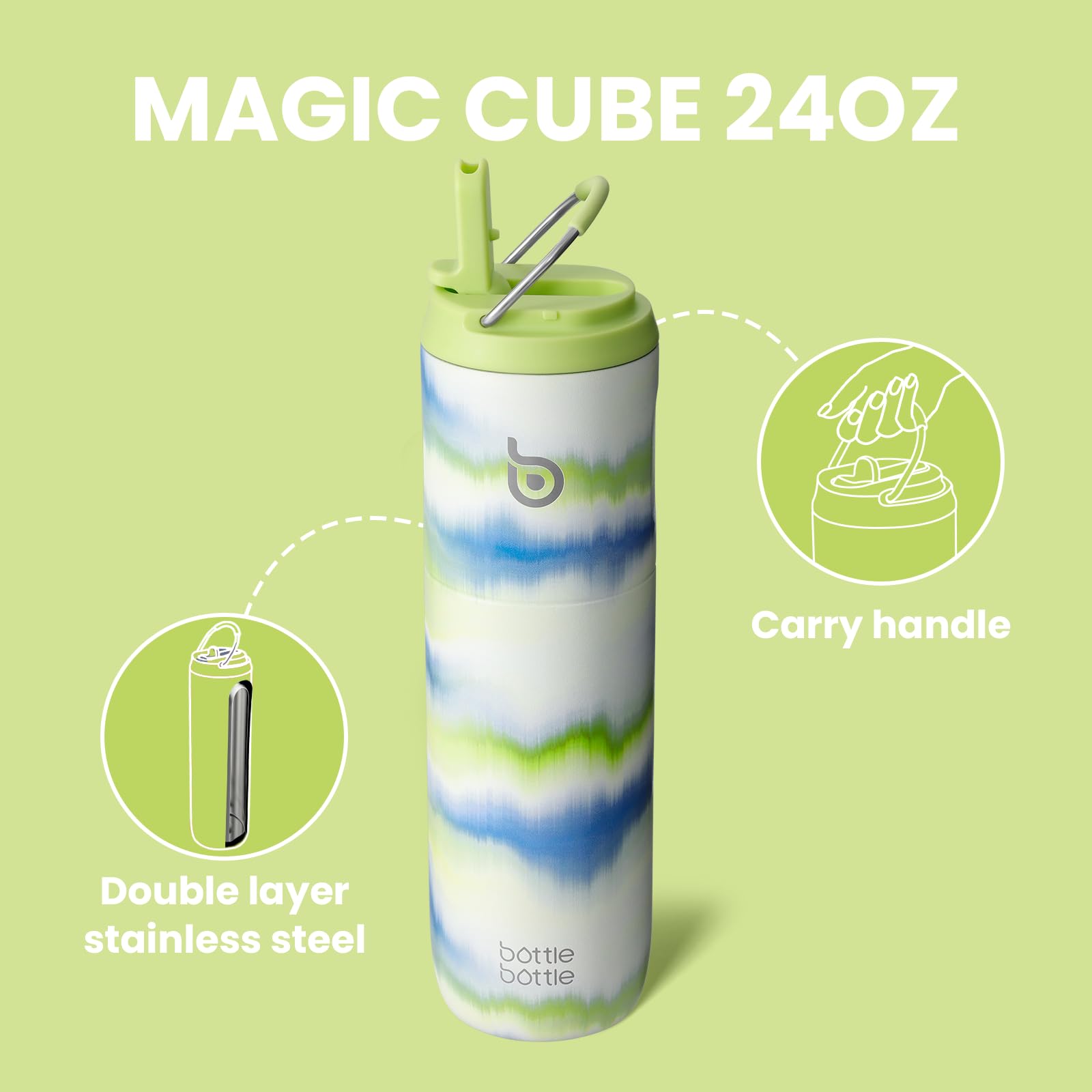 Insulated Water Bottle 700ml(24oz) with Straw, Lid, and Handle - Stainless Steel Sports Travel Gym Bottle for Men and Women (Skiing)