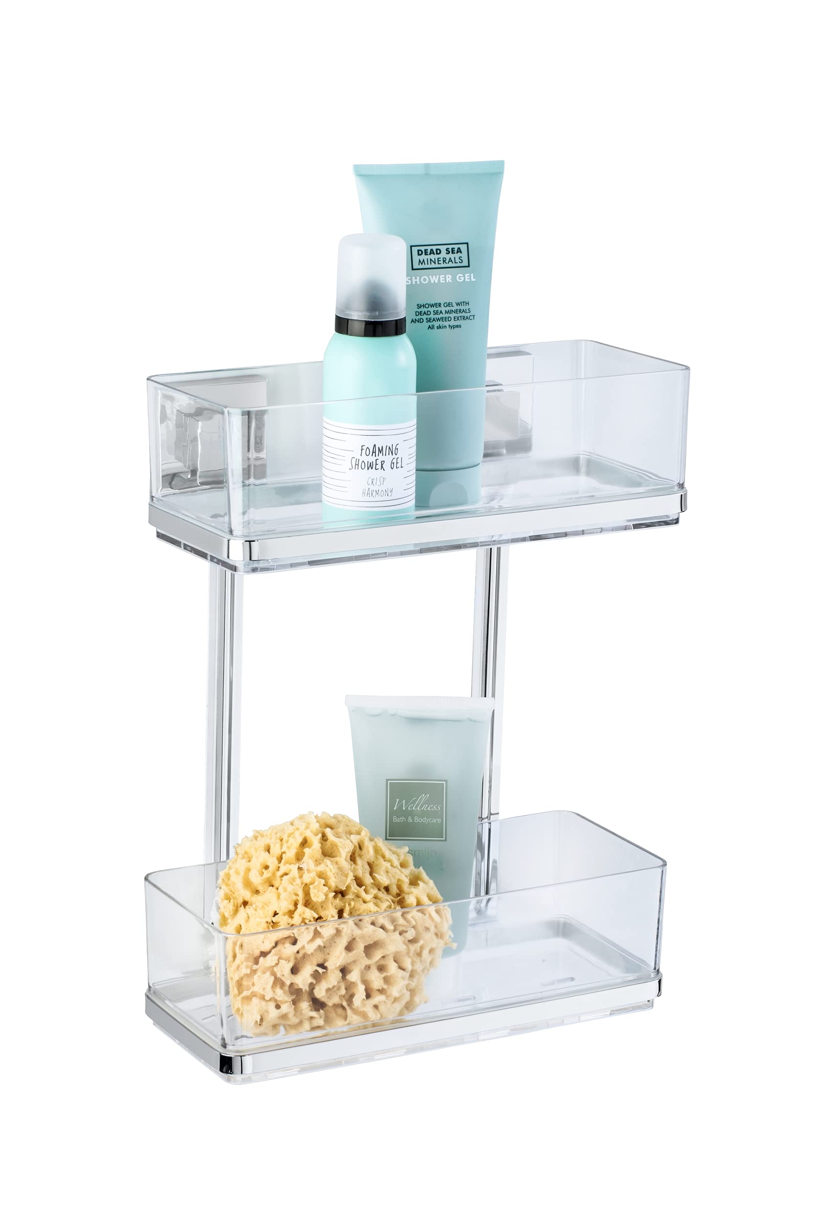 WENKO 22691100 Vacuum-Loc? 2-tier wall rack Quadro, Stainless steel, 25.5 x 32.5 x 14 cm, Shiny