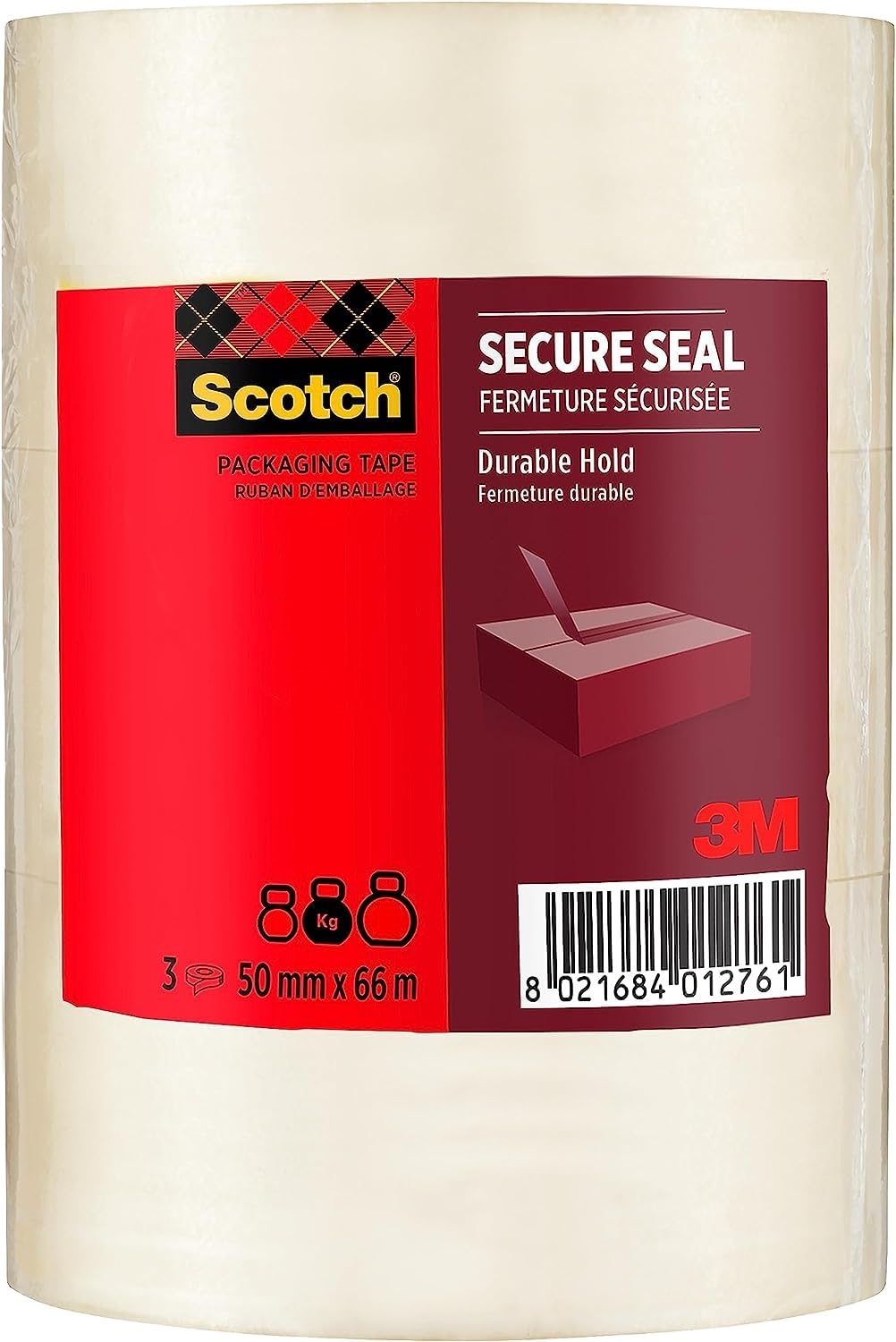 Scotch Secure Seal Packaging Tape Transparent 50 mm x 66 m 3 Rolls/Pack - Ideal for Packing Boxes and Parcels