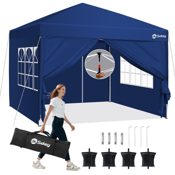 Sekey One-Touch Pop Up Gazebo with Sides 3m x 3m, Heavy Duty Gazebo with 4 Pack Gazebo Weights Bags, Instant Setup, Waterproof 1000mm (Grau, 3m x 3m without Sides)