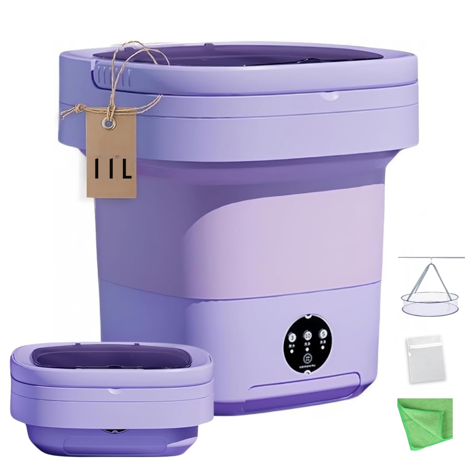 Portable Washing Machine, 11L Foldable Washer & Spin Dryer with Laundry Bag & Drying Net & Microfiber Cloths, Laundry Machine with 3 Cleaning Modes for Baby Clothes and Underwear (Blue)