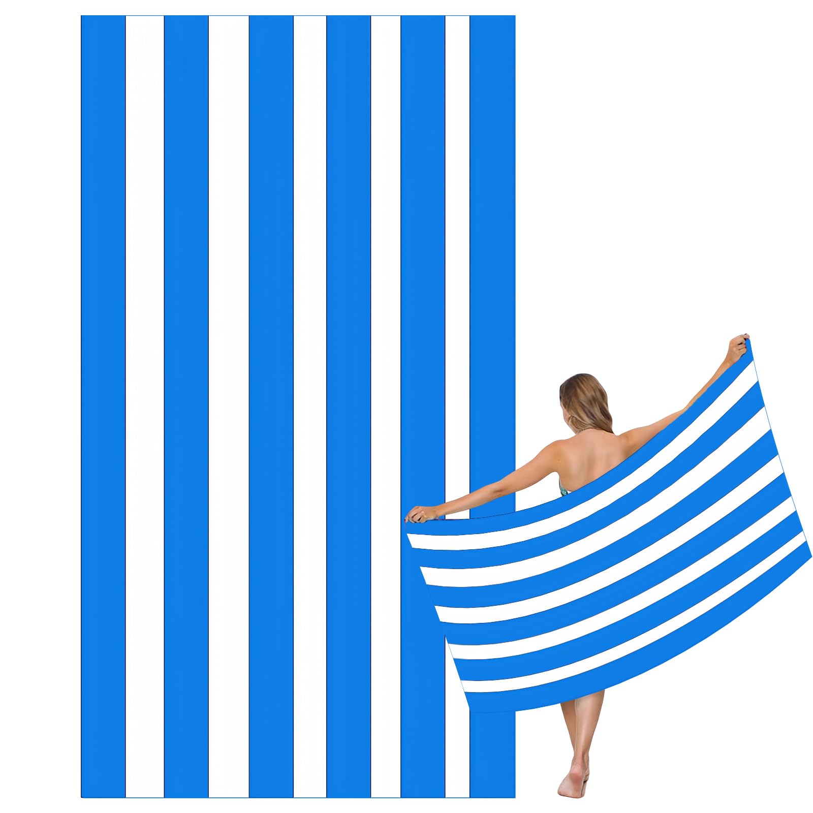 Large Quick Dry Microfibre Beach Bath Towel for Adult,Double Sides Blue White Striped Sand Free Beach Towel with Bag,Lightweight Gym Yoga Sports