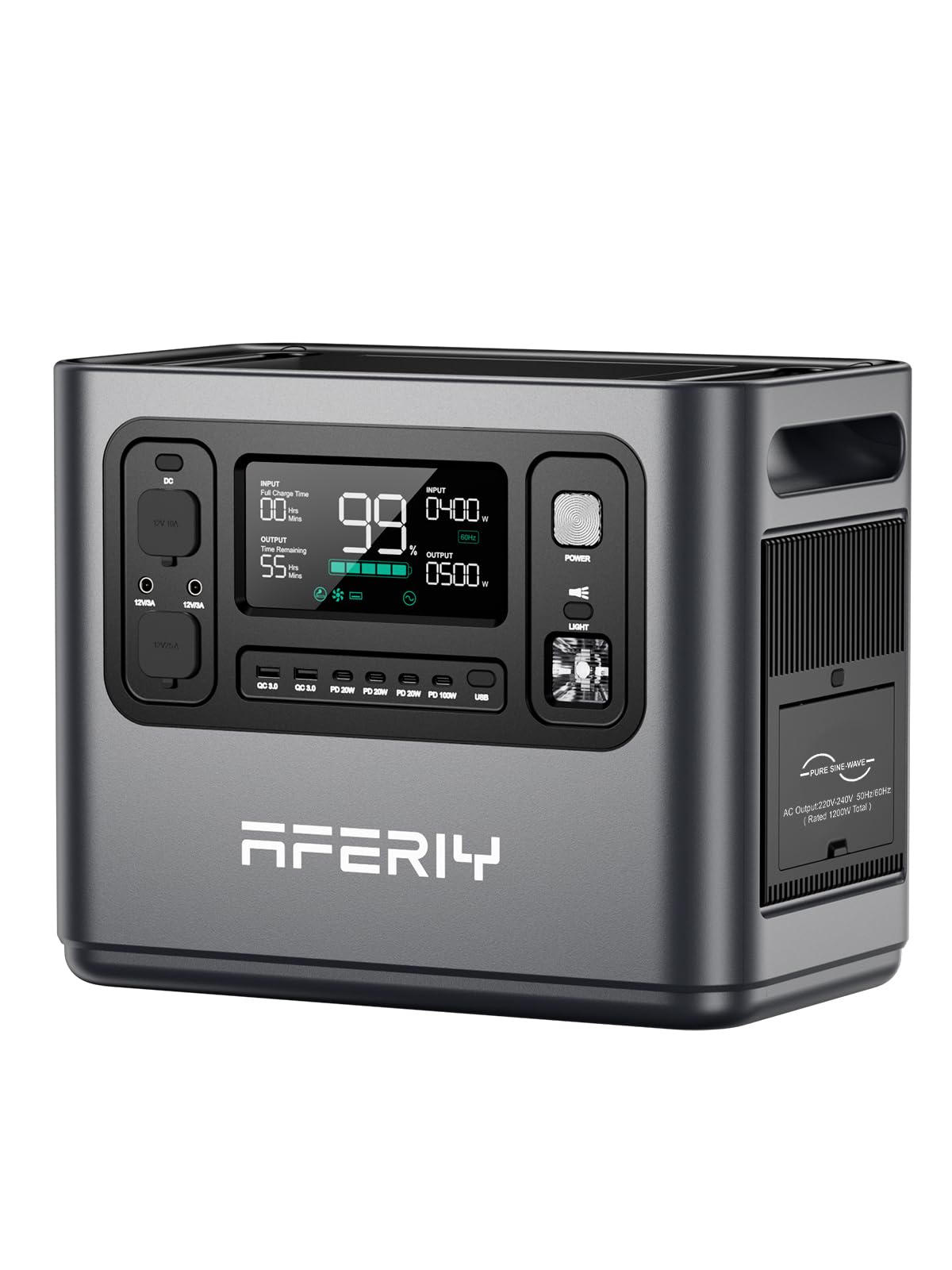 AFERIY Portable Power Station 800W, 512Wh Portable Power Station LiFePo4 Battery, 1-Hour Fast Charging, AC 220V-240V, UPS, 3500+ Charge Cycles, Solar Generator for Outdoor Camping/RV/Home Backup