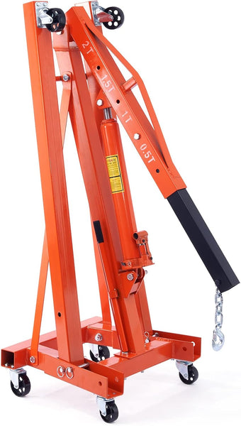VEVOR Hydraulic Engine Hoist with Lever, 2 Ton/4400 LBS Heavy-duty Cherry Picker Shop Crane, Foldable Engine Crane and Engine Hoist leveler for Auto Repair, Motors, Weights Lifting, Loading