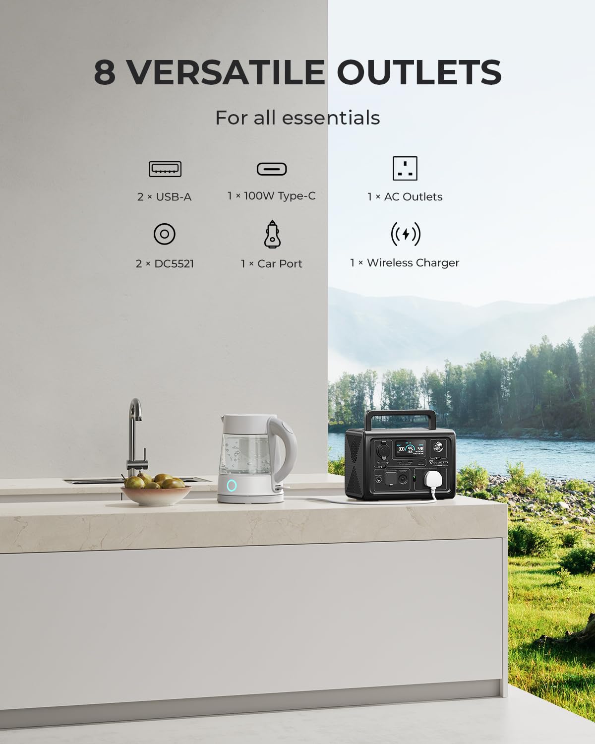 BLUETTI EB3A Portable Power Station, 268Wh LiFePO4 Power Station Battery Backup w/ 2 600W (1200W Surge) AC Outlets, Recharge from 0-80% in 30 Min., Solar Generator for Outdoor Camping