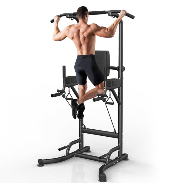 Dskeuzeew Power Tower Dip Station Pull Up Bar, Adjustable Height Multi-Function Power Tower, Push Up Workout Abdominal Exercise for Home Gym Strength Training Fitness Workout Equipment