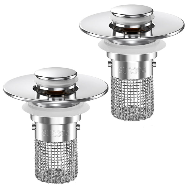 (2PCS) Bathroom Sink Drain Strainer, Pop-up Sink Drain Strainer with Removable Stainless Steel Strainer Basket Hair Catcher, Bathroom Sink Strainer