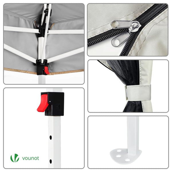 VOUNOT® 3.6m x 3.6m Pop Up Gazebo with Mesh Sides, Garden Double Roof Marquee Party Tent with Leg Weights & Roller Bag, Grey