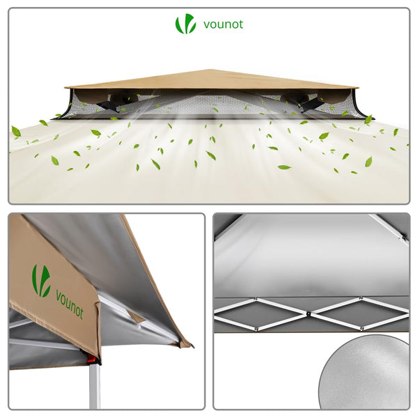 VOUNOT® 3.6m x 3.6m Pop Up Gazebo with Mesh Sides, Garden Double Roof Marquee Party Tent with Leg Weights & Roller Bag, Grey