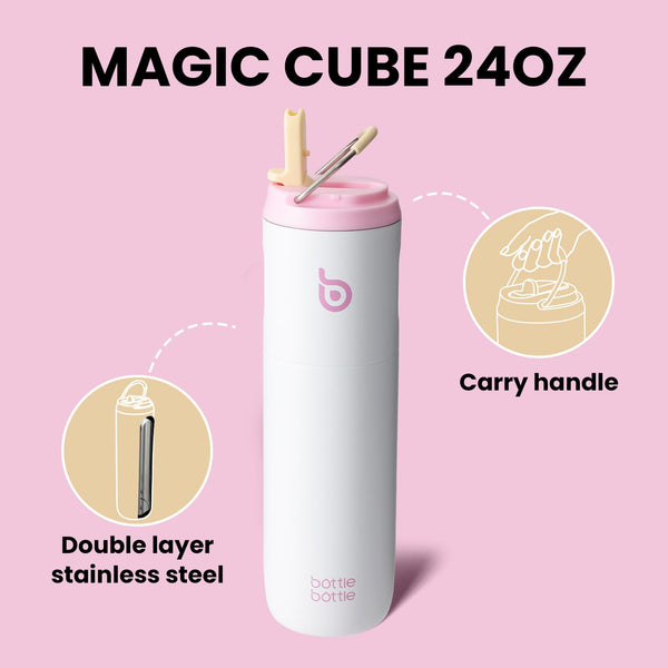 Insulated Water Bottle 700ml(24oz) with Straw, Lid, and Handle - Stainless Steel Sports Travel Gym Bottle for Men and Women (Skiing)