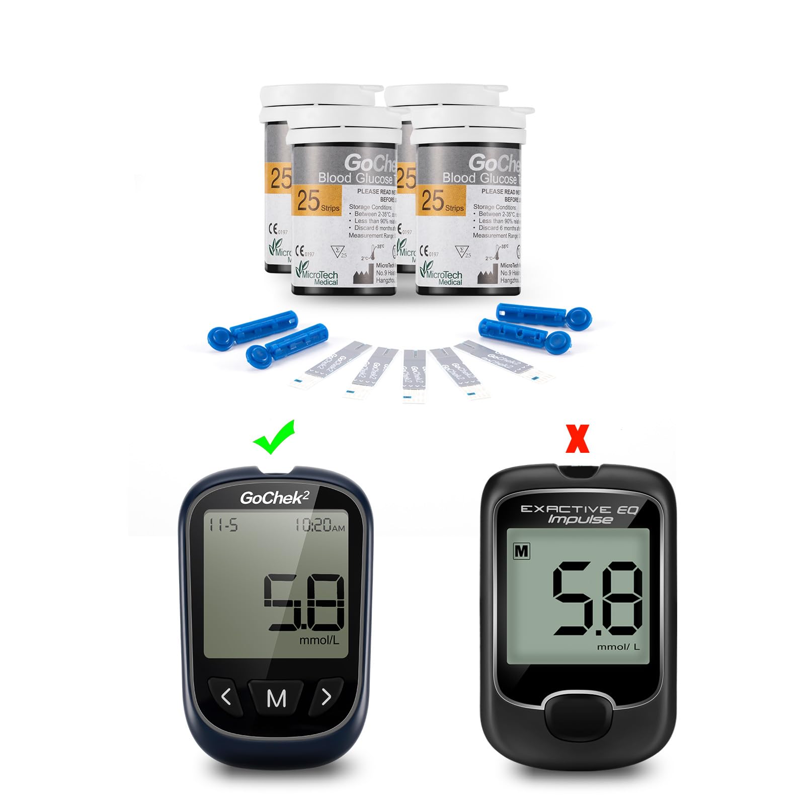 Blood Glucose Monitor Meter, Diabetes Testing Kit [2020 Upgrade] Blood Sugar Tester with 25 Test Strips and 25 Lancets - for UK Diabetics in mmol/L by Exactive EQ