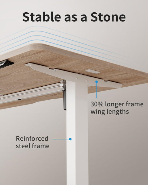 FEZIBO Height Adjustable Electric Standing Desk, 120 * 60 cm Stand up Table, Sit Stand Home Office Desk with Splice Board, White Frame/Maple Top