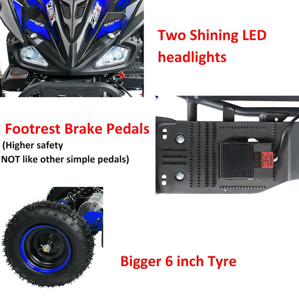 Zorax 36V 1000W Yellow 6'' Tyre Battery Powered Kids Mini ATV Quad Bike (Foot Brake - 3 Speeds - LED Light - Forward/Neutral/Reverse - CE Approved - MAX Capacity: 65KGS) Children's Electric Ride on