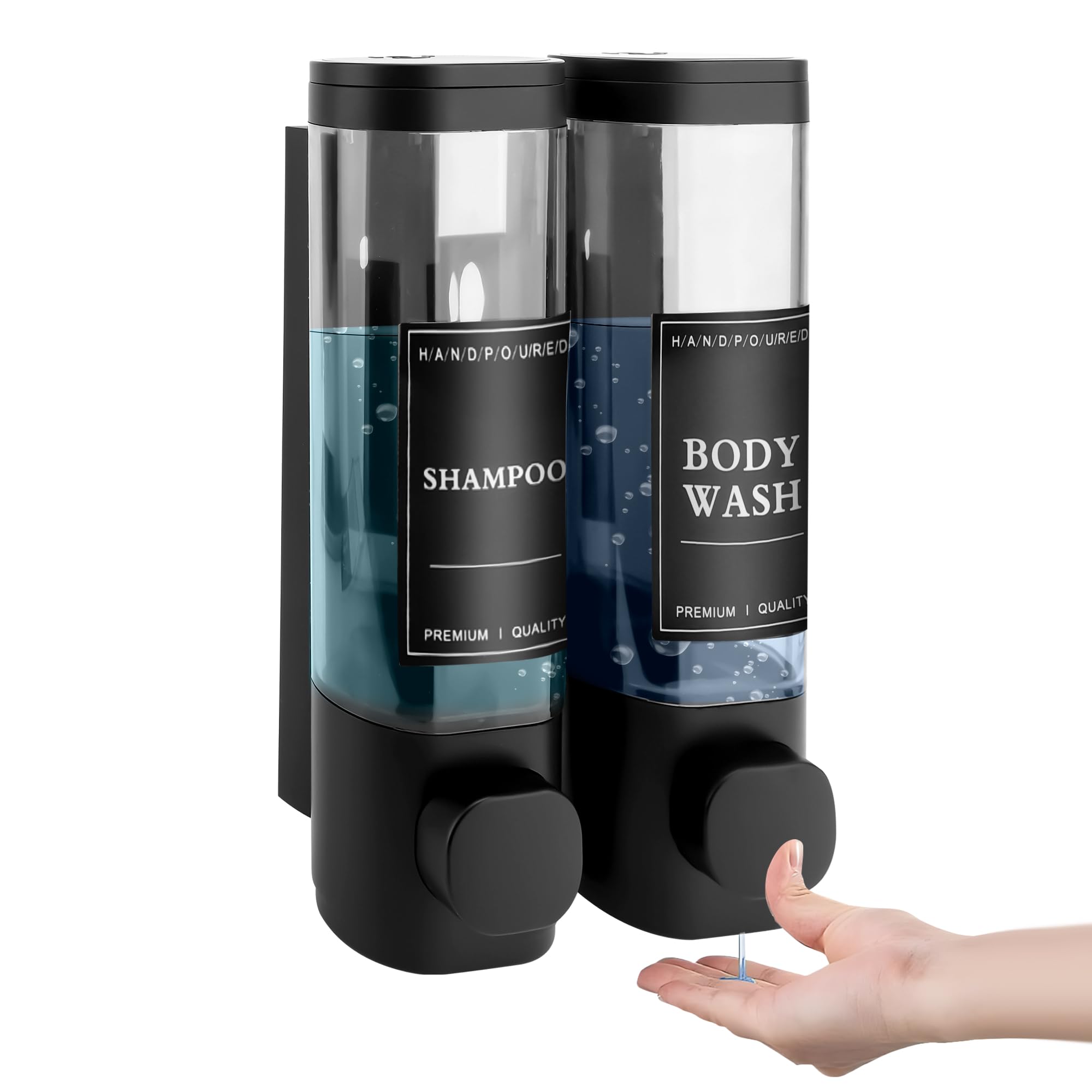 MEKOTRIN Soap Dispenser Bathroom Shampoo and Conditioner Dispenser Wall Mounted 300ML Container for Shower Gel Washing Up Liquid ABS No Drill Bathroom