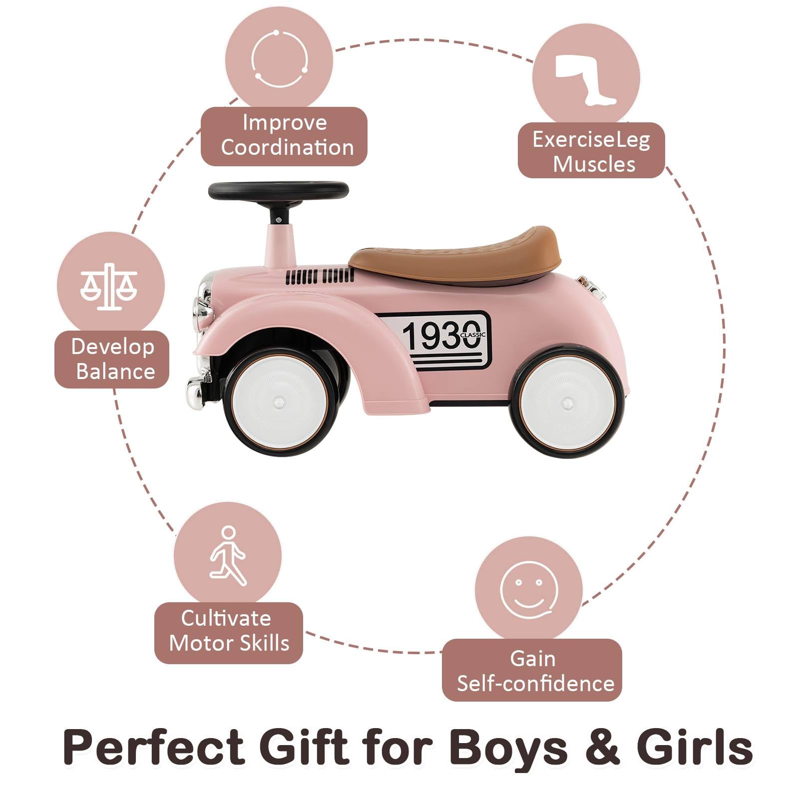 Kids Ride on Car, Toddler Foot to Floor Sliding Car with Air Horn, Hidden Storage Compartment, DIY Stickers, EVA Wheels, Children Sliding Walker Toy Car for 18-36 Months Boys Girls (White)