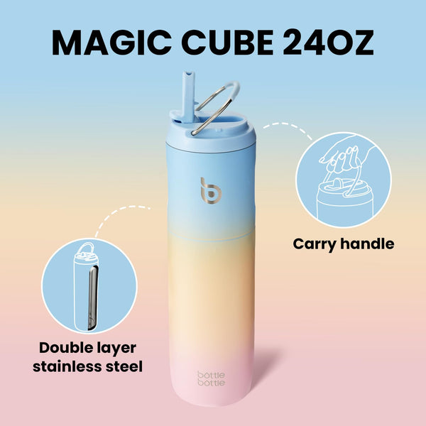 Insulated Water Bottle 700ml(24oz) with Straw, Lid, and Handle - Stainless Steel Sports Travel Gym Bottle for Men and Women (Skiing)