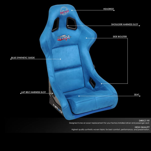 UK STOCK NRG PRISMA x1 Universal Sports Bucket Seat Blue Alcantara LARGE FB