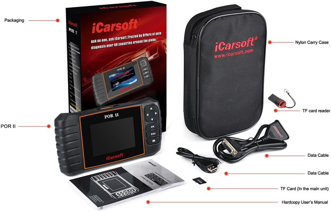iCarsoft POR-II Porsche OBD-II Scanner Tool Multi-systems ABS SRS (POR II) Black