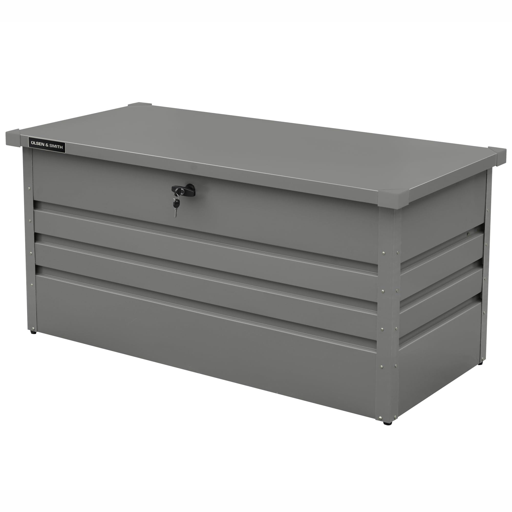 Olsen & Smith 1000L Extra Large XL Metal Outdoor Garden Storage Box - Weather Resistant Heavy Duty Garden Box with Built In Lock - Massive Capacity Storage Chest for Tools Cushions Toys & More, Grey