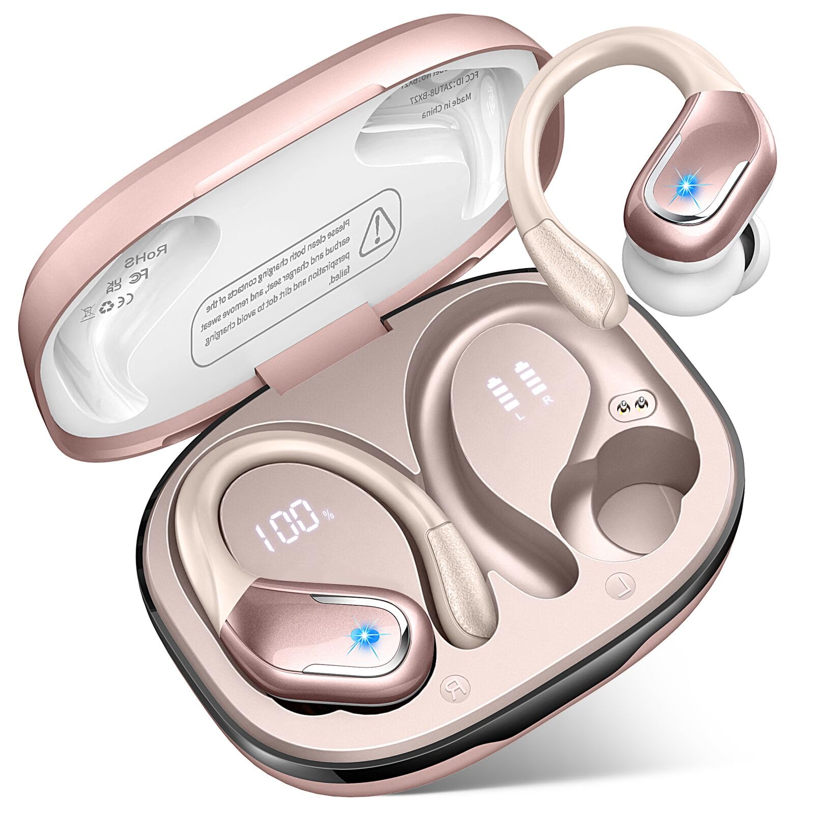 Wireless Earbuds, Bluetooth 5.4 Headphones with ENC Mic, 75H Stereo Noise Cancelling Ear Buds, Wireless Headphones with Sports Earhooks, LED Display, IP7 Waterproof Bluetooth Earphones for Running Gym