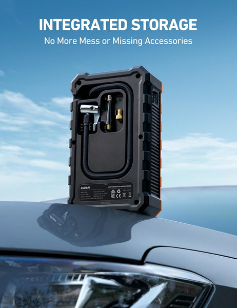 AstroAI Jump Starter Power Pack with Air Compressor, 12V Portable Car Battery Booster Jump Starter and 150PSI Tyre inflator Power Pack with Emergency Light, LED Display