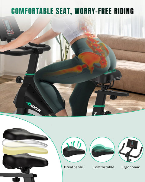 DMASUN Exercise Bike Professional with Large Tablet Holder & Comfortable Seat, Indoor Cycling Bike for Home Cardio, Fitness Stationary Bike with 350LBs Capacity (Additional Soft Seat Cushion Cover)
