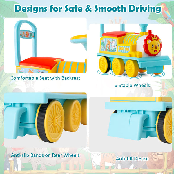 Maxmass Ride On Train and Track, 6V Battery Powered Electric Car with Storage Seat, Music & Lights, Kids Ride On Toy for 18+ Months (Black)