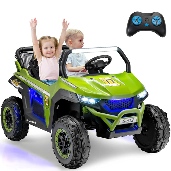 Kids Electric UTV, 2-Seater 12V Battery Powered Toy Car with Remote Control, Lights, Bluetooth, MP3, USB, FM, High/Low Speed & Suspension Spring, Children Ride on Car for 3-8 Years Old (Yellow)