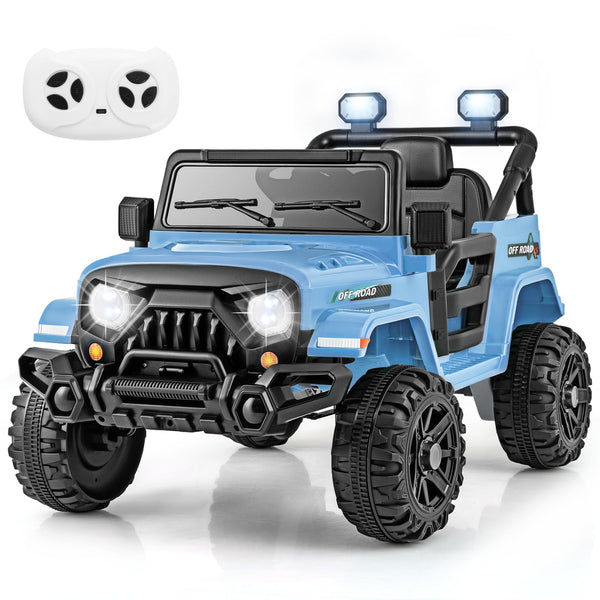 COSTWAY 12V Kids Ride on Car, 2 Motors Electric Off Road Truck with Remote Control, LED Lights, Music, Horn & Wireless Connection, Battery Powered Ride on Toy for Boys Girls (Black)