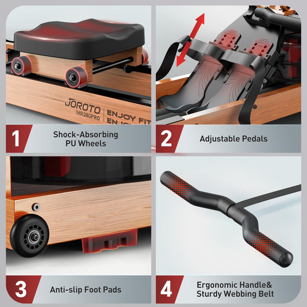 JOROTO Wood Rowing Machine for Home Gym,Oak Wood Foldable Rower Machine with Bluetooth, Adjustable Tablet Holder - 330LS Weight Capacity