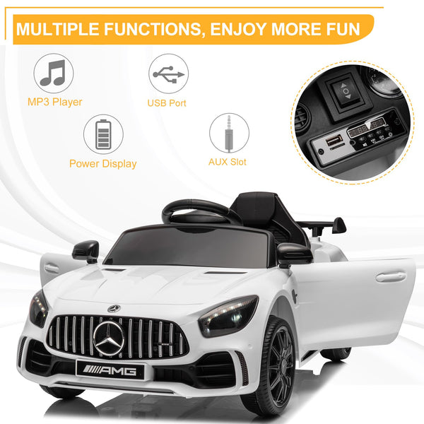 Karlhome 12V Ride on Car, Licensed Mercedes Benz AMG GTR with Parental Remote, 2 Motors Electric Car for Kids to Drive w/Wider Seat, LED Lights, Openable Doors, MP3, Smooth Start, 3 Speeds - Black