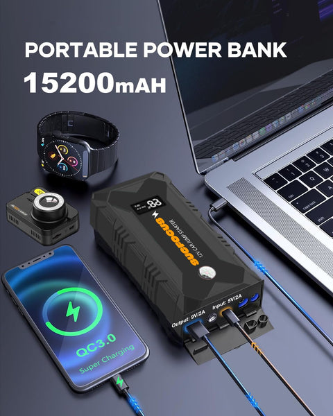 Car Battery Jump Starter, 2500A Jump Starter (for 8.0L Gas or 6.5L Diesel Engine), Battery Jumper Starter Portable, Jump Box, Jump Start Battery Pack with Jumper Cable, LED Light/USB QC3.0 (Red Black)