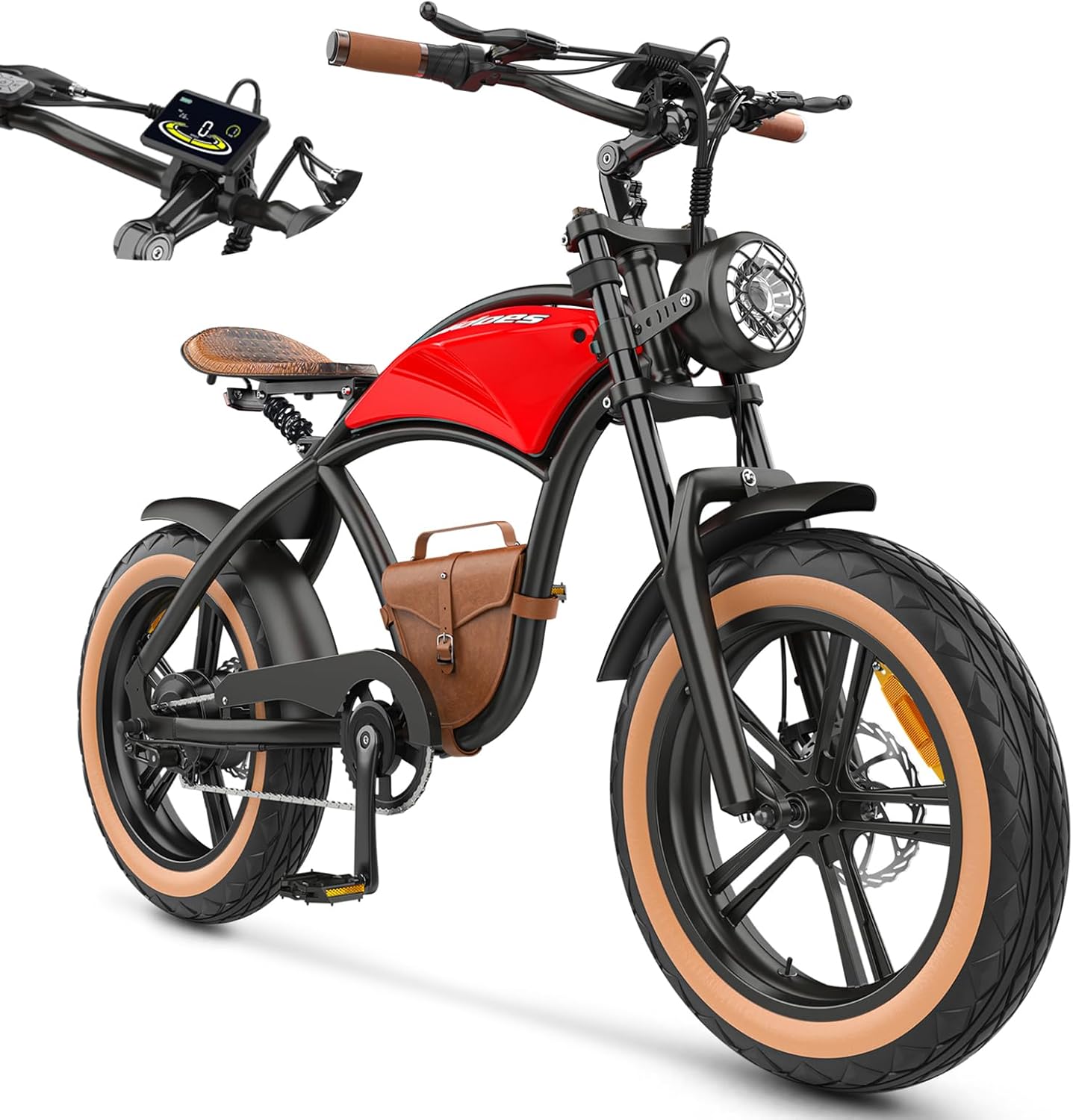 Hidoes B10 Ebikes for Adults,13Ah Battery 70Km Range,Fat Tire Electric Bike for Adults Up to 25Km/h, 60N·M Motor Electric Bicycle Retro E Bike,with Leather Bags,20" All-Terrain Tires