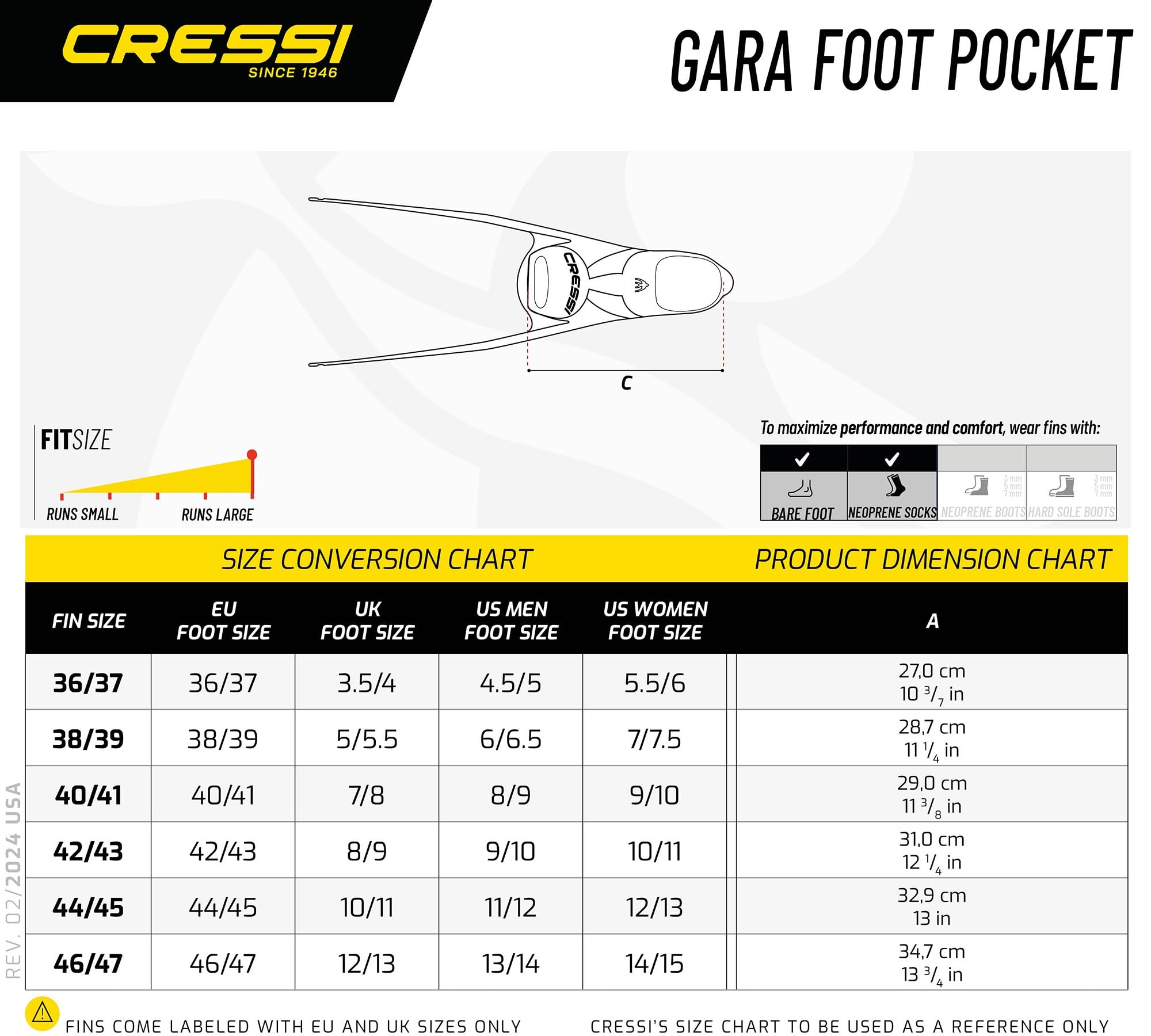 CRESSI Gara Turbo Flex Fins Black 42/43 - Unisex Lightweight Reactive High Performance Fins Gara System with Interchangeable Blades for Diving, Apnea,