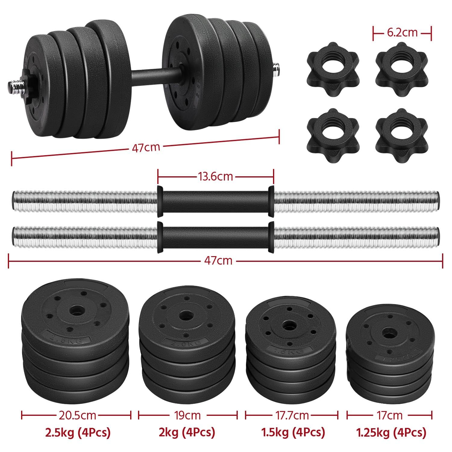 Yaheetech 30KG/25KG/20KG/15KG Adjustable Dumbbells Weight Lifting Training Set Dumbbells Set (sold as a pair) Home Gym Fitness for Men/Women