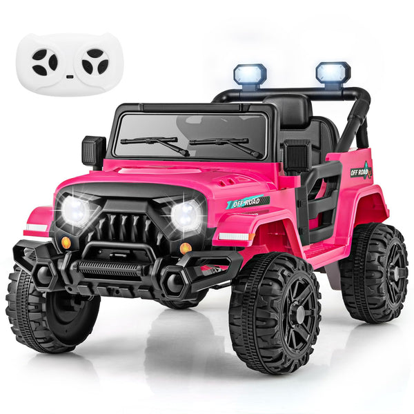 COSTWAY 12V Kids Ride on Car, 2 Motors Electric Off Road Truck with Remote Control, LED Lights, Music, Horn & Wireless Connection, Battery Powered Ride on Toy for Boys Girls (Black)