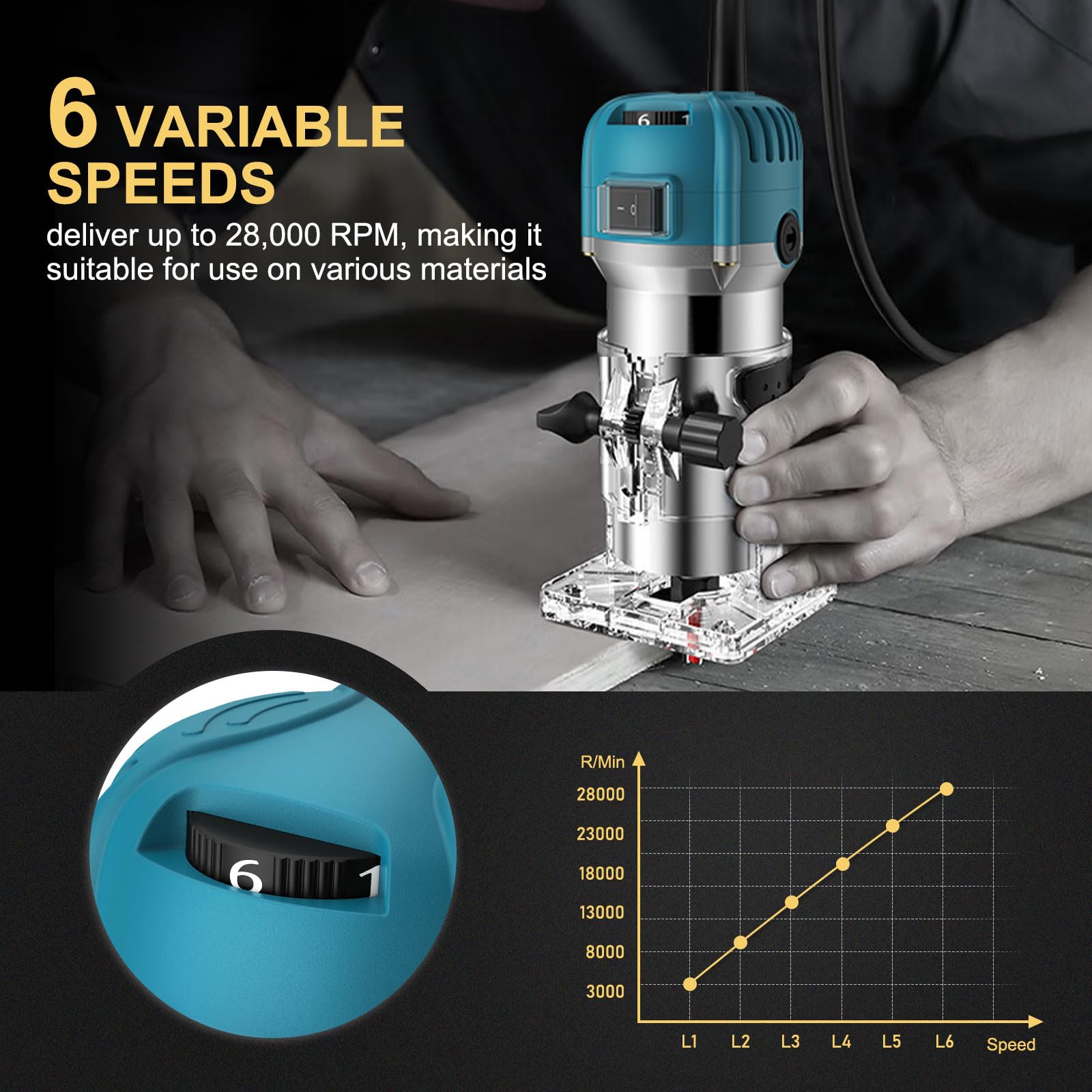 AMTOVL Wood Trimmer, 1/4" 6.35mm Electric Wood Hand Trimmer Laminator 800W 30000R/min Electric Hand Wood Trimmer Laminator Router Joiners Tool for DIY Woodworking