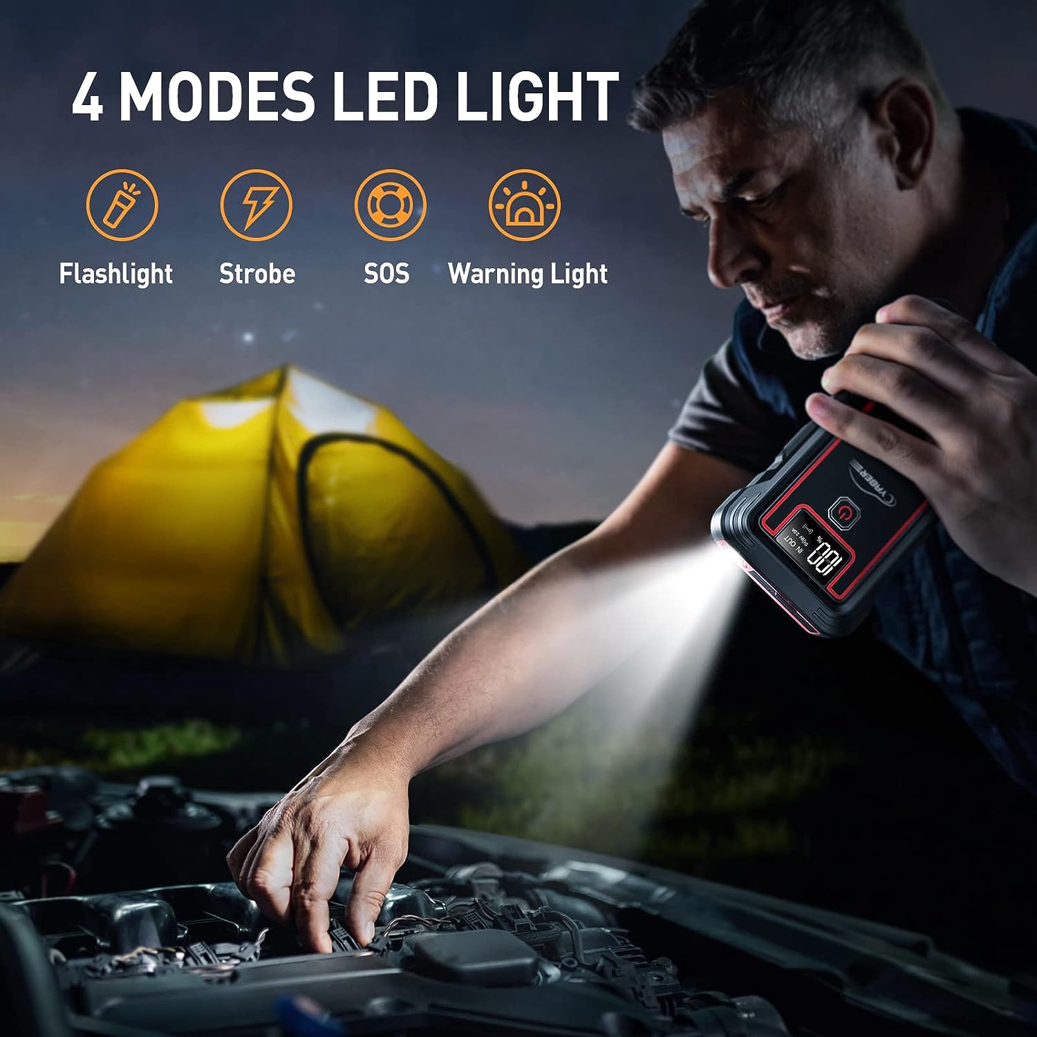 YABER YaberAuto ‎YR800 Jump Starter Power Pack 5000A Peak Car Battery Booster Jump Starter for All Gas Petrol 8.0L Diesel Engines - Jump Starter with 10W Wireless Charger + LED Flashlight + USB-C Port + Digital LCD Screen + Compass + Safety Hammer