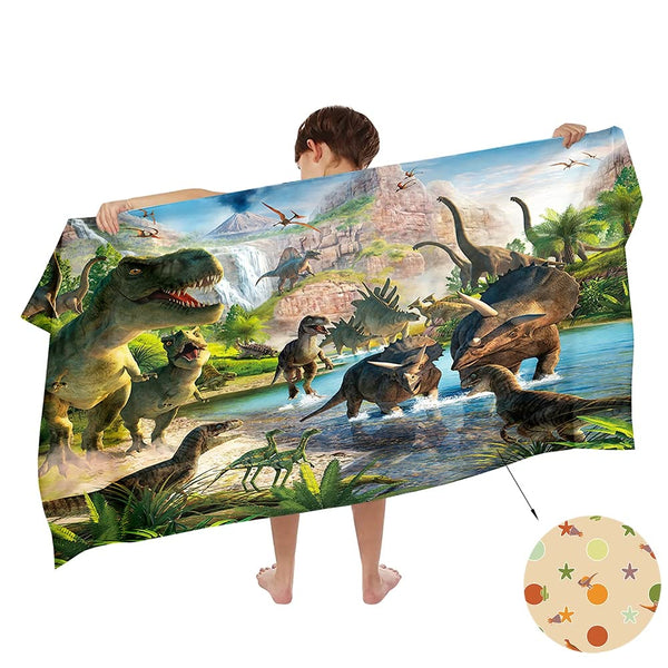 Ulticool Dinosaur T-Rex Towel - Kid Girl Boy - Quick Drying Microfibre Bath Towel - 140 x 70 cm - for Travel Fitness Gym Sports Spa Yoga - Green