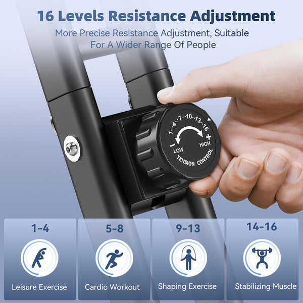 2025 New Exercise Bike Foldable with 16 Levels Magnetic Resistance, Folding Cycling Bike with LCD Display & Heart Rate Sensor, Oversized Saddle with Backrest, Foldable Fitness Bicycle For Home Gym