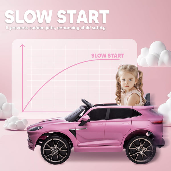 AIYAPLAY 12V Kids Electric Car, Aston Martin DBX Licensed Kids Ride on Car with Remote Control, 4 Suspension Wheels, LED Lights, Music, Horn, Slow Start, for Ages 3-6 Years, Blue