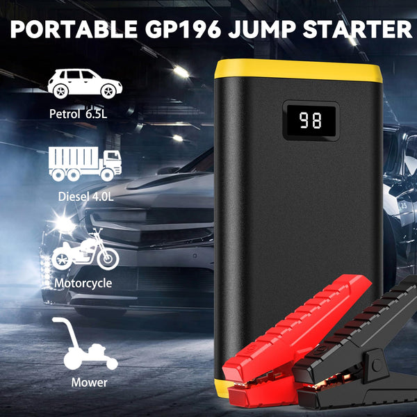 GREPRO Jump Starter Power Pack (up to 6.5L Gas, 4.0L Diesel), 2000A Car Battery Booster Jump Starter and Jump Pack for 12V Vehicles, Motorcycle, Battery Booster with LCD Screen and LED Flashlight