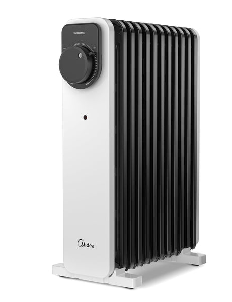 Midea Oil Filled Radiator, 2300W, 11-Fin Portable Electric Heater with Knob Controls, Adjustable Thermostat, 3 Heat Settings, Tip-Over & Overheat Protection, UltraQuiet Operation for Office & Home Use