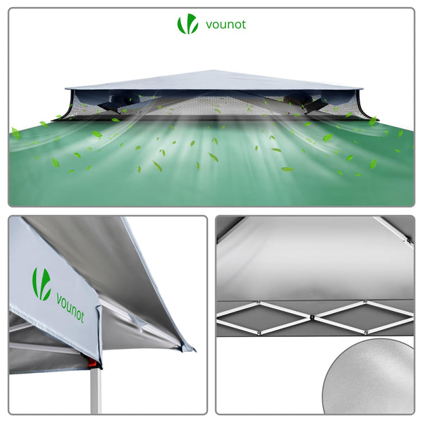 VOUNOT® 3.6m x 3.6m Pop Up Gazebo with Mesh Sides, Garden Double Roof Marquee Party Tent with Leg Weights & Roller Bag, Grey